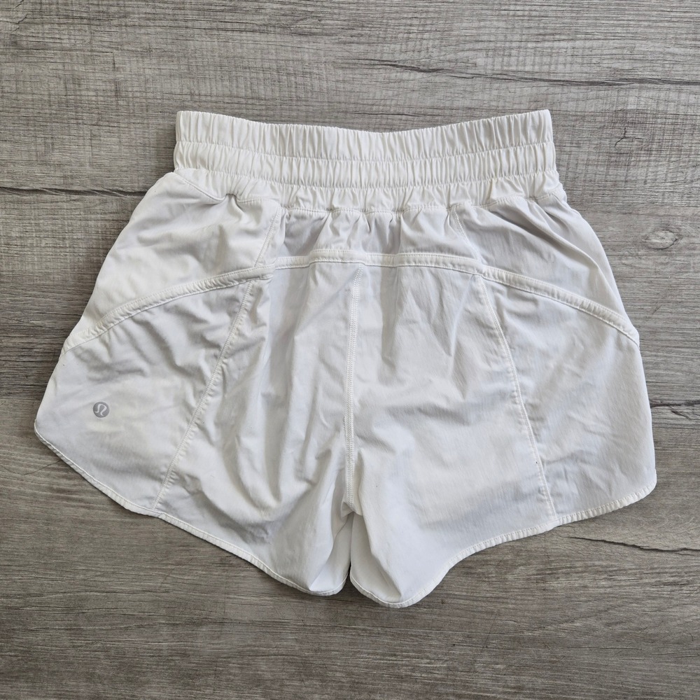 Lululemon Track That Shorts Women 6 White High Rise Smocked Waist Running Gym - Picture 5 of 9